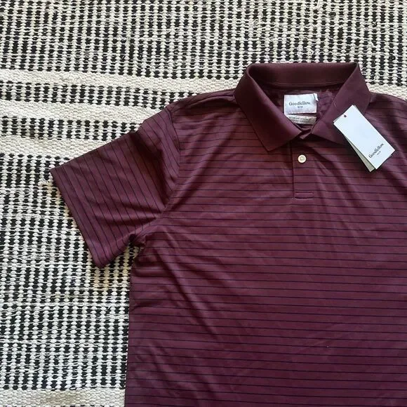 Goodfellow Size Large Burgundy & Black Striped standard fit men’s Polo shirt NWT - Picture 5 of 5